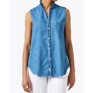 Frank & Eileen Ruffle Fiona Sleeveless Shirt in Vintage Stonewash Indigo